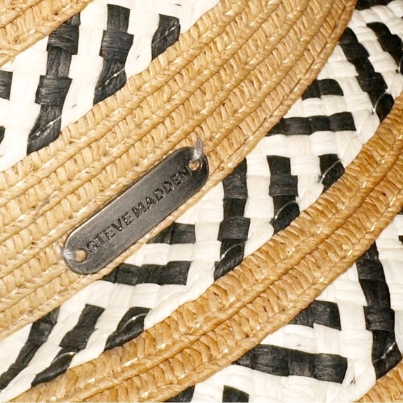 Steve Madden Sun Floppy Hat White Black Paper Straw Khaki One Size Wide brim - Picture 4 of 8